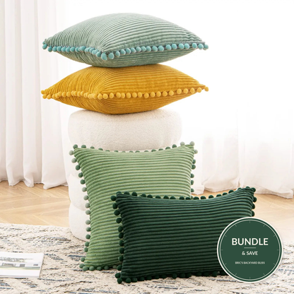 Pack of Boho Decorative Pillow Covers with Pom-poms 16x16 Pillow Covers Corduroy - Bundle & Save badge