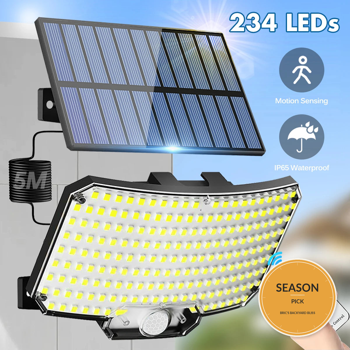 Solar Lights Outdoor 234LED 3 Modes Motion Sensor Flood Lights with Remote IP65  - Seasonal Pick badge