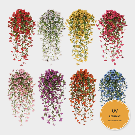 UV-Resistant Faux Hanging Flowers for Porch & Patio - UV Resistant badge